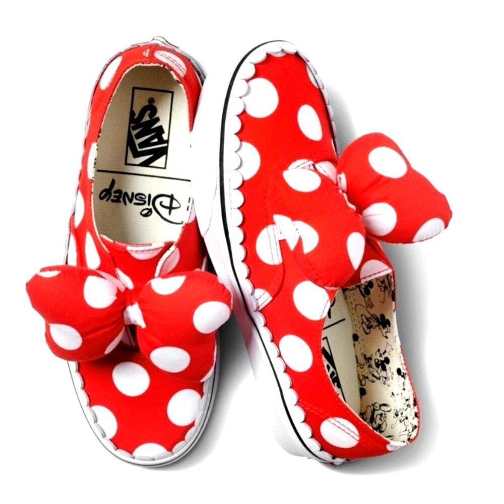 NEW! RARE VANS Disney Minnie Mouse Polka Dots Bow Sneakers Red White SZ 5.5 - Picture 4 of 12
